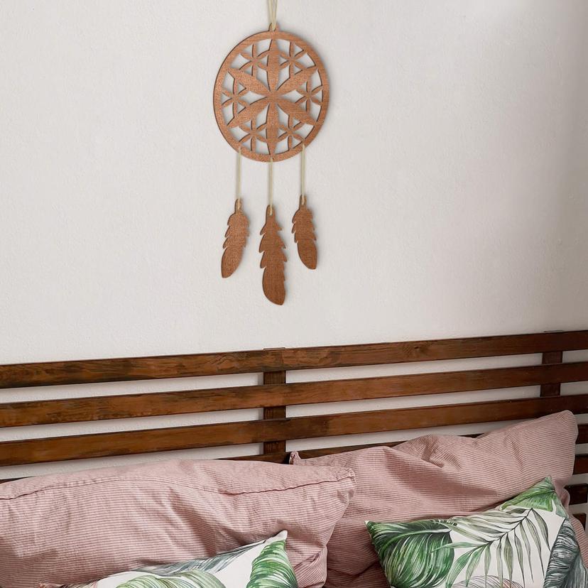 Décoration en bois placage acajou - Attrape-rêves avec une fleur (4 pièces)