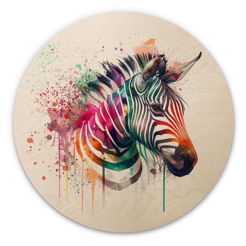 Væg cirkel træ Heine - Rainbow Zebra