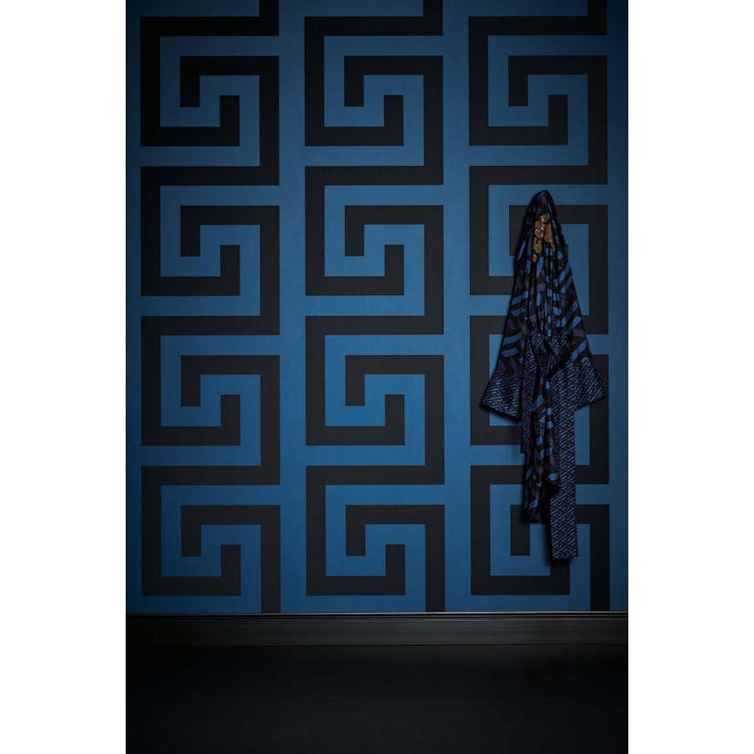 Versace design tapet i blå og sort non-woven tapet geometrisk meander mønster