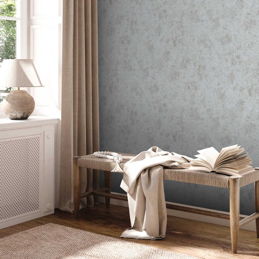 Papel pintado metalizado gris plata - papel pintado no tejido con aspecto de escayola - estilo industrial para dormitorios