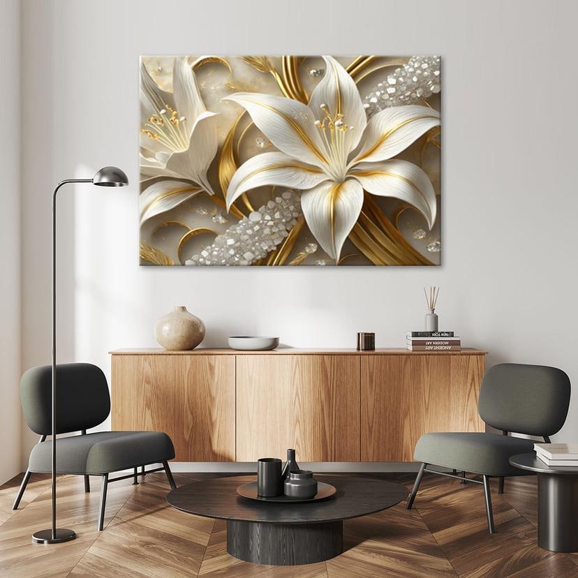 Tableau sur toile, lys glamour or