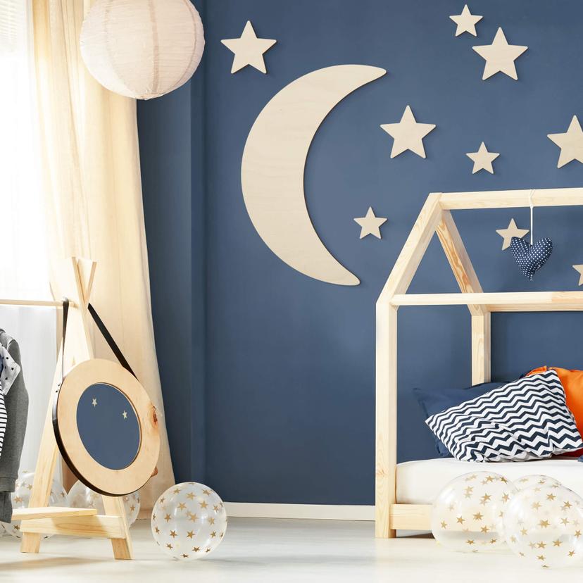 Decoración en madera de álamo - luna y estrellas