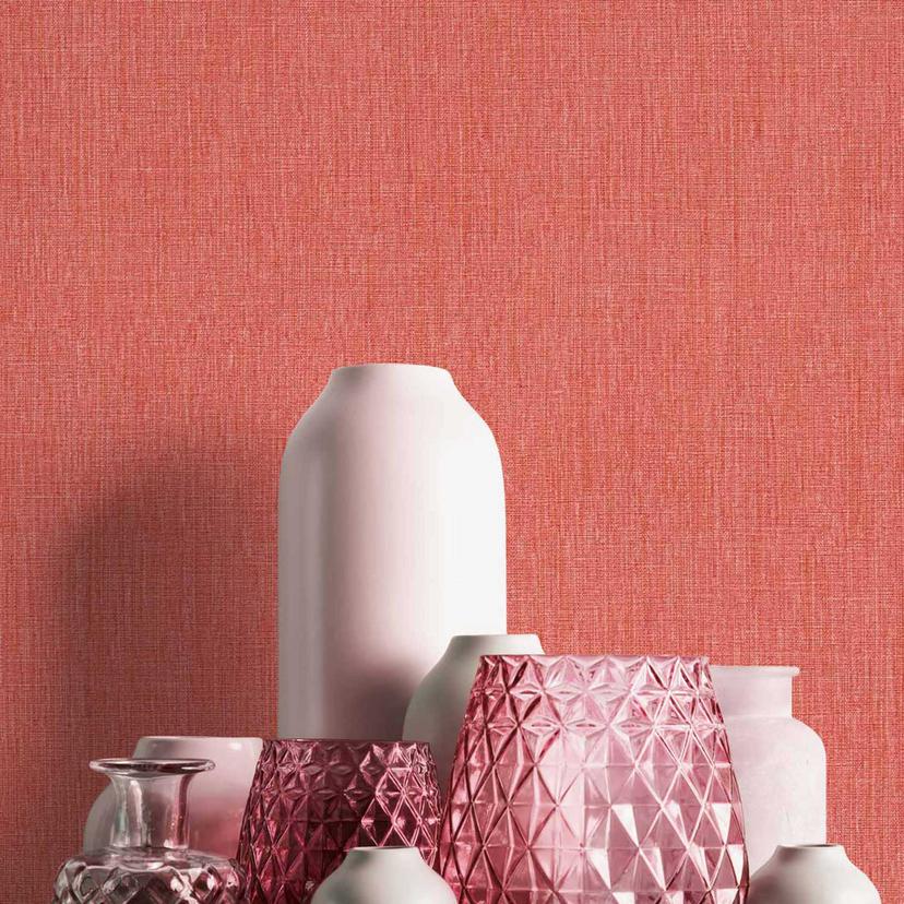 Papier peint en lin texturé rose framboise - papier peint uni coloré pour une décoration d'intérieur vivante