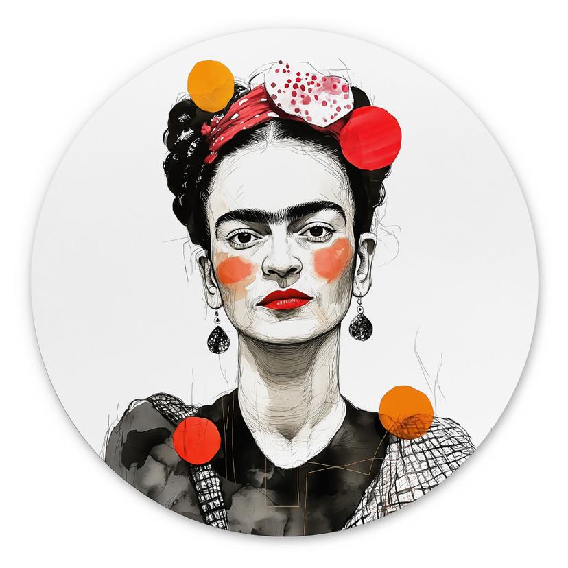 Billede Frida Kahlo pop art-portræt - Jaszke - rund – print på aluminium (Alu-Dibond)