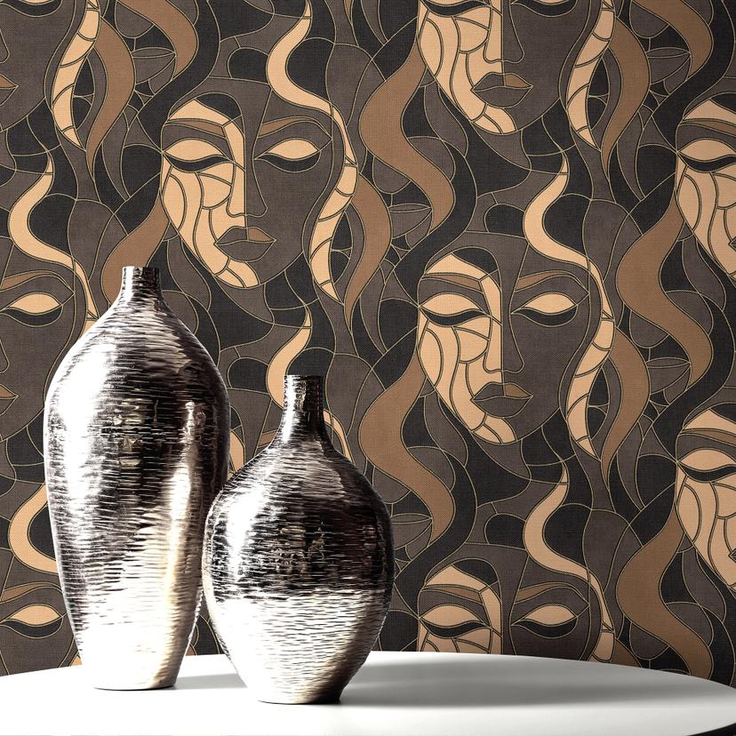 Ikke-vævet tapet MORETTA Elle Decoration 4, taupe