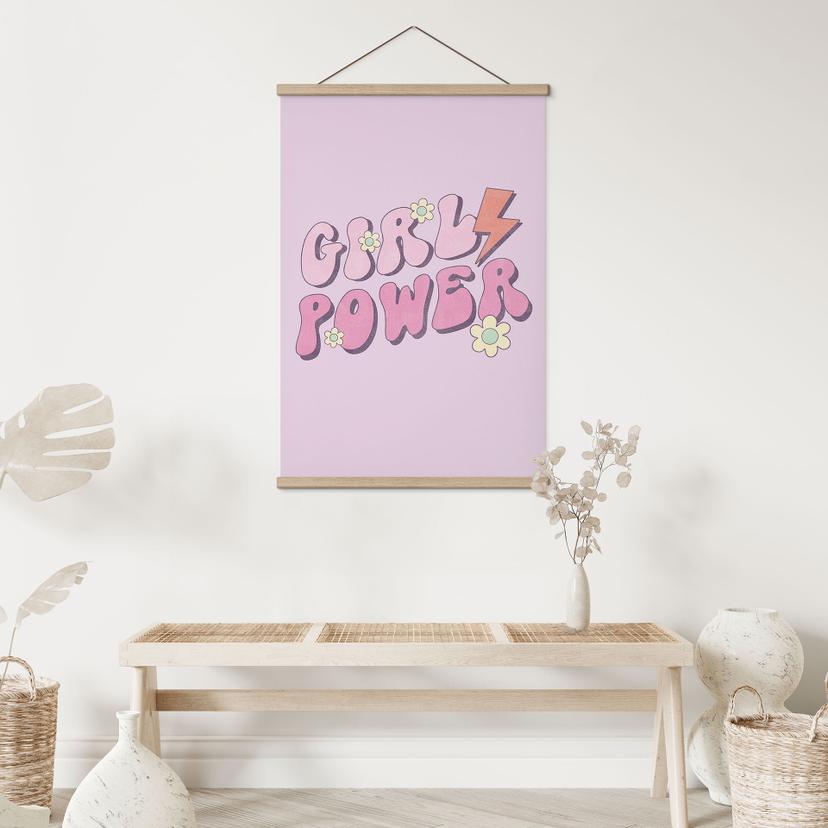 Póster de tela Girl Power retro lettering púrpura