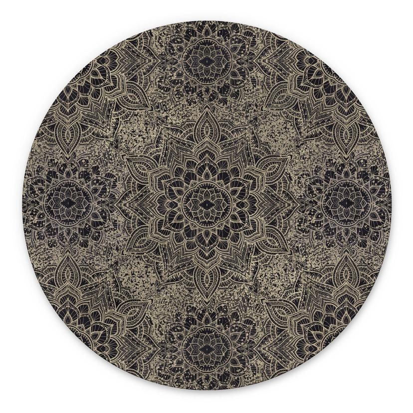 Billede Mandala Boho antik guld - Bloomery Decor - rund – print på aluminium (Alu-Dibond)
