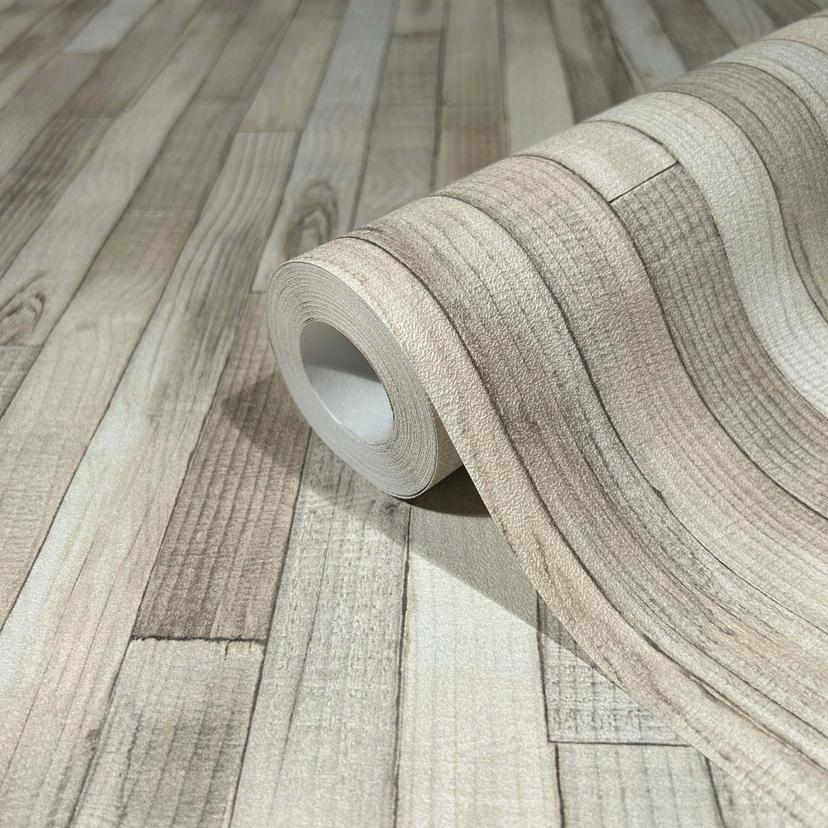 Vliestapete in Holzoptik mit Maserung beige Holzoptik