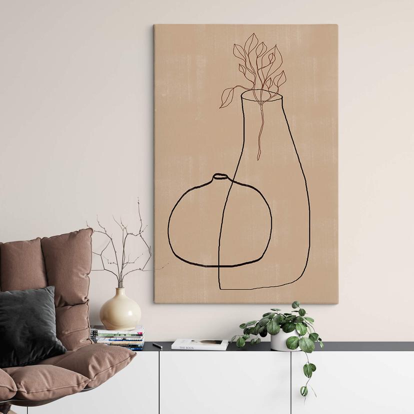 Canvas Miuus Studio - Line Art - Abstracte Vazen met Bloem