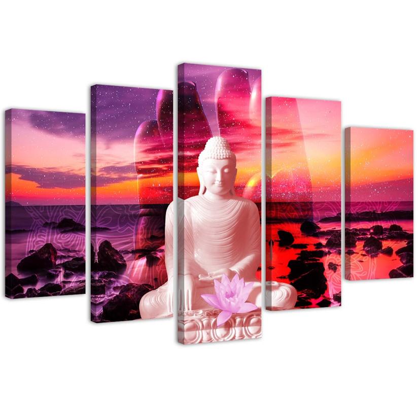 5 stykke lærredstryk, Buddha Sunset Sea