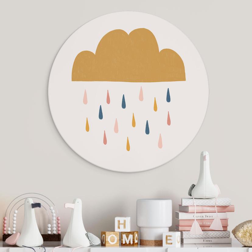 Wandbild Fröhlicher Regen in Pastelltönen - Menina Lisboa - Alu-Dibond - Rund