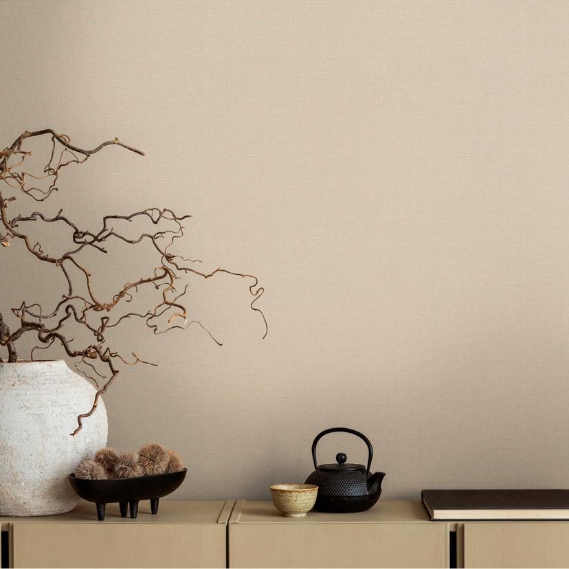 Unit tapet i linnedlook beige - struktureret tapet med subtil elegance