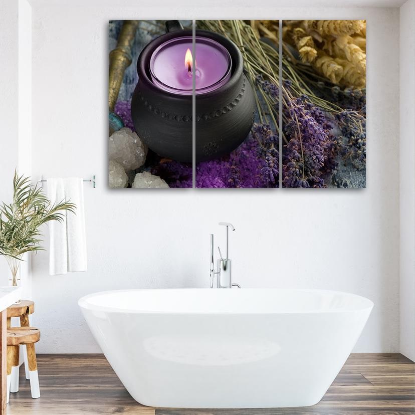 Stampa su tela 3 pezzi Candela viola Zen Spa