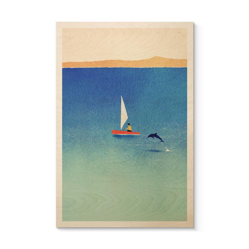 Houten Wanddecoratie Zeilen met een dolfijn op zee - Rivers