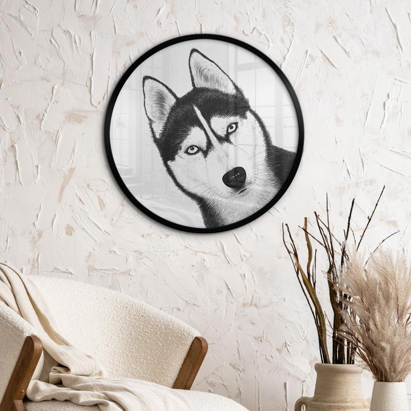 Poster Siberische Husky - Hondenportret - Korenkova - Rond