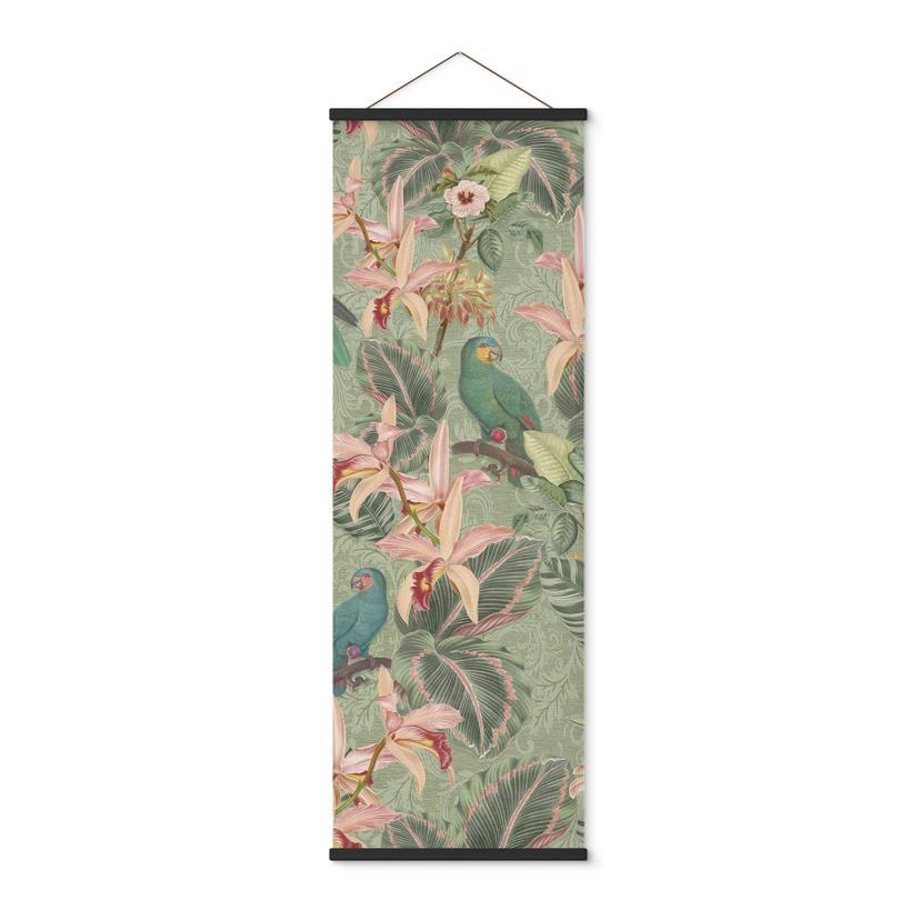 Affiche textile jungle avec perroquets verts - Bloomery Decor - Panorama