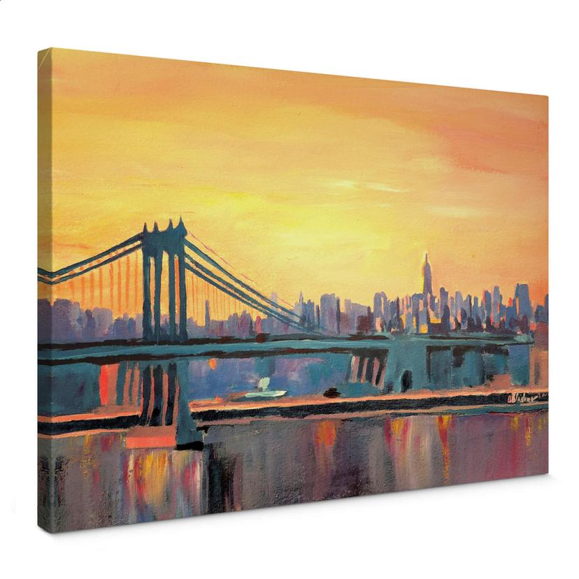 Tableau sur toile Bleichner - Blue Manhattan Skyline et le pont