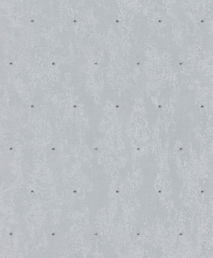 Ikke-vævet tapet i betonlook, rhinestones i metallook, moderne blankt i sølv