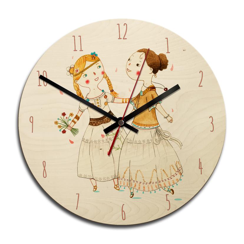 Horloge murale en bois - Loske - Fille hippie