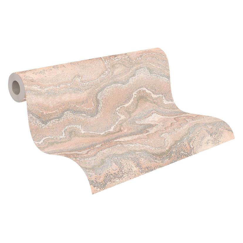 Carta da parati effetto marmorizzato in beige-grigio - Carta da parati effetto pietra-malachite in o