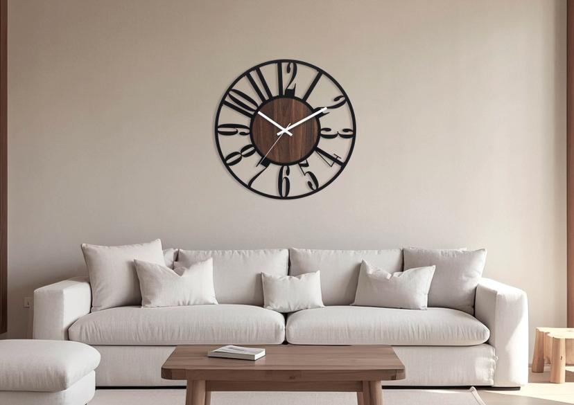 Orologio da parete di design Dark Contrast con aspetto in legno di noce e numeri arabi Ø50 cm