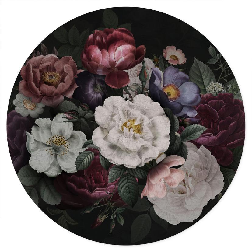 Adesivo murale floreale in stile Redouté - Bloomery Decor - Tondo