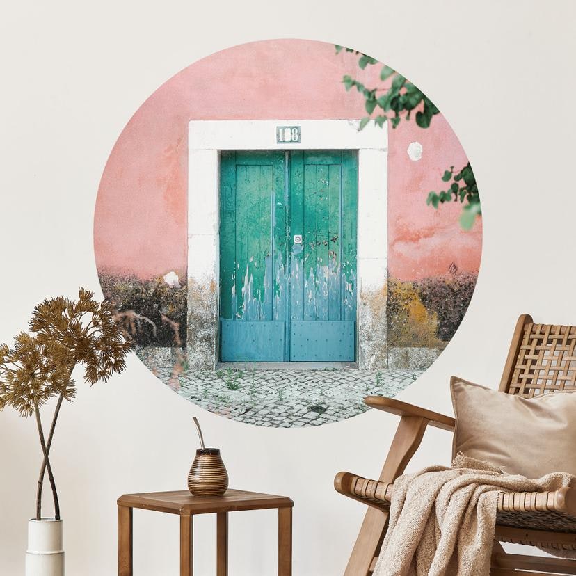 Wallsticker Middelhavets husfacade i Lissabon - Zwart - Rund