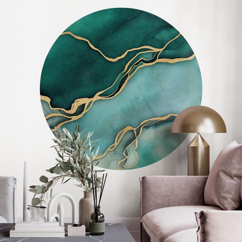 Vinilo decorativo de mármol verde dorado - Haase - Redondo