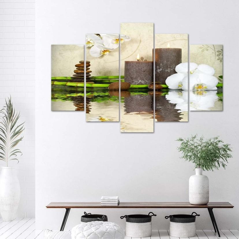 Stampa su tela 5 pezzi Zen Spa Candela Orchidea