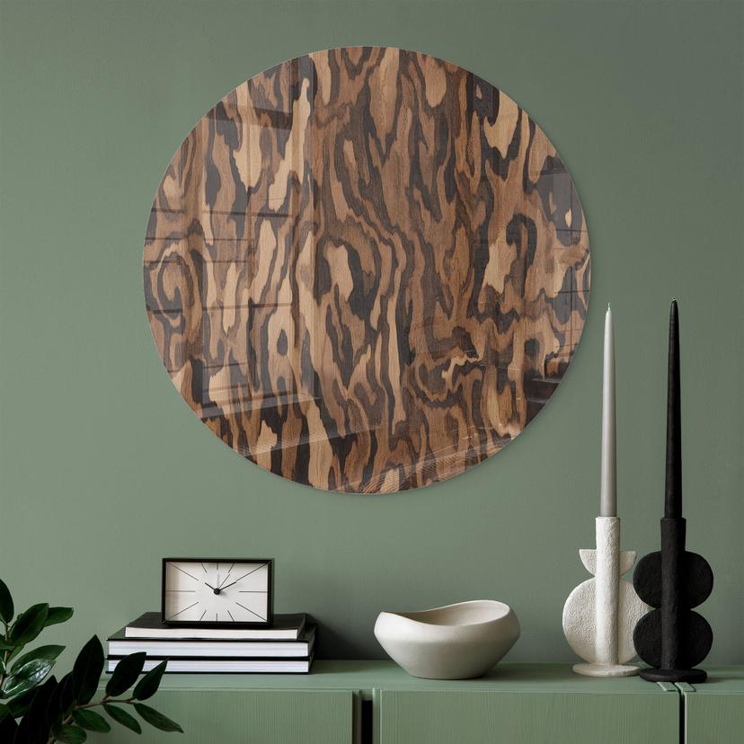 Glasbild Ettore Walnut - Abstrakte Holzmaserung - Sir Edward x Grigory Gladarev - Rund
