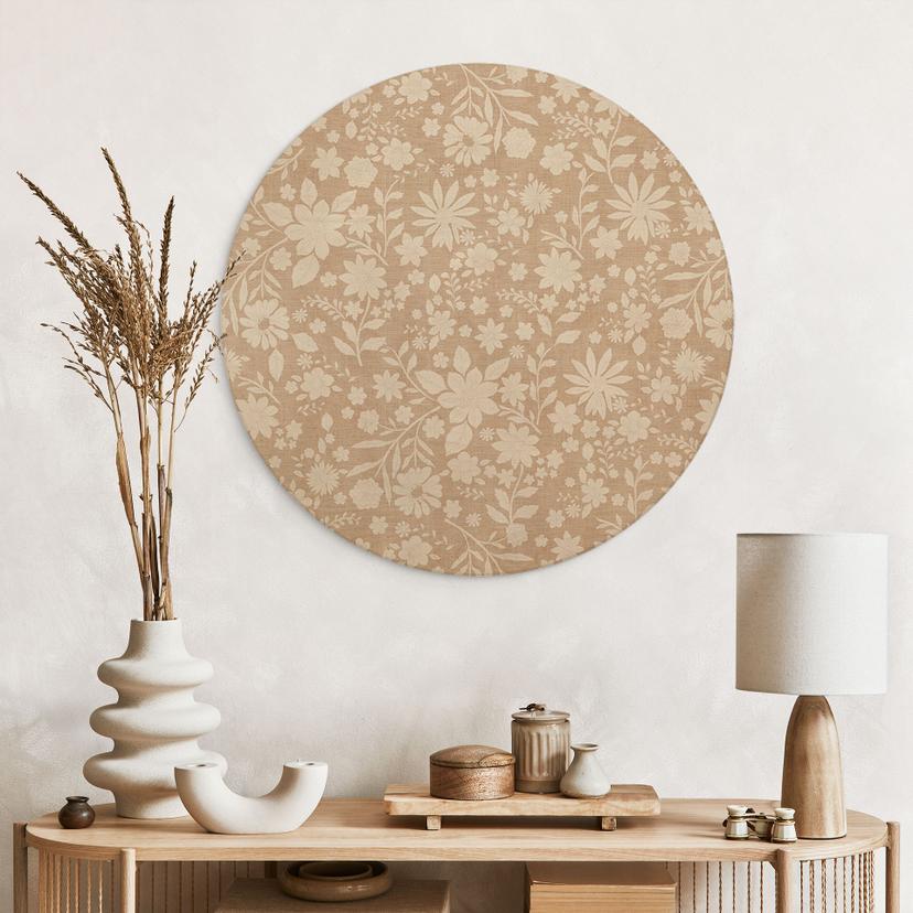 Cuadro de madera flores vintage con aspecto de lino - Bloomery Decor - Redondo