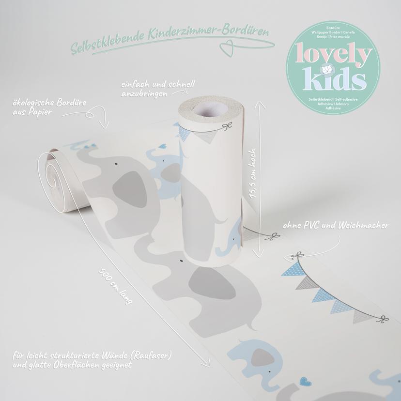 A.S. Création Lovely Kids Frise autocollante enfant - Bleu, Gris