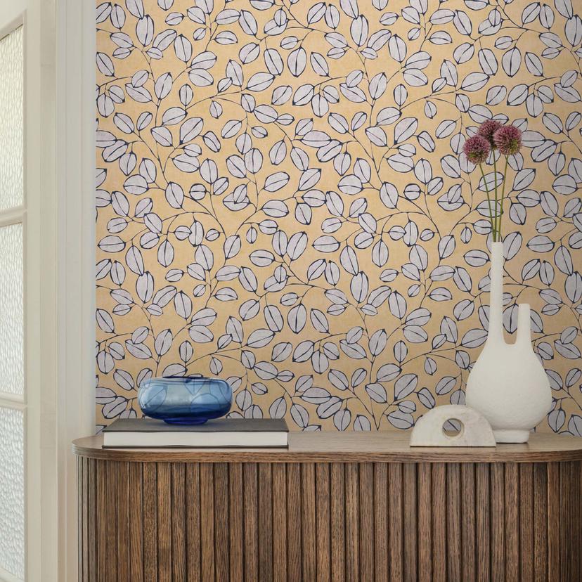 Ikke-vævet tapet moderne - subtilt bladdesign i terracotta & greige