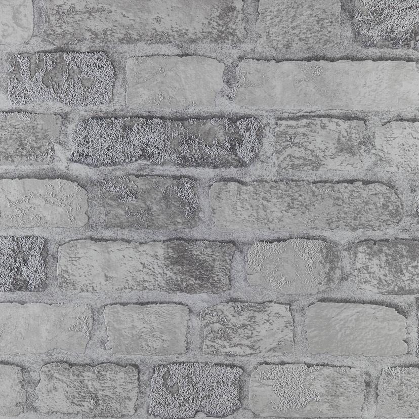 Papel pintado no tejido Anaglypta® Brick Princess Street en aspecto de ladrillo vintage gris, blanco