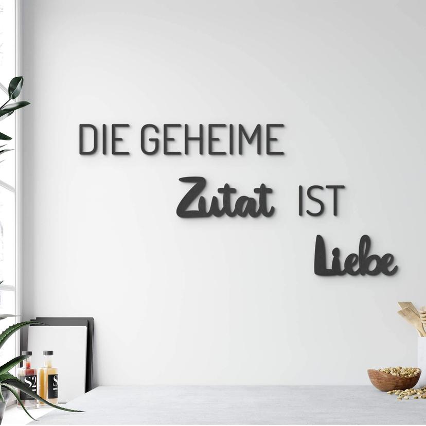 Küchendeko 'Die geheime Zutat ist Liebe' – MDF-Schriftzug für stilvolle Wandgestaltung