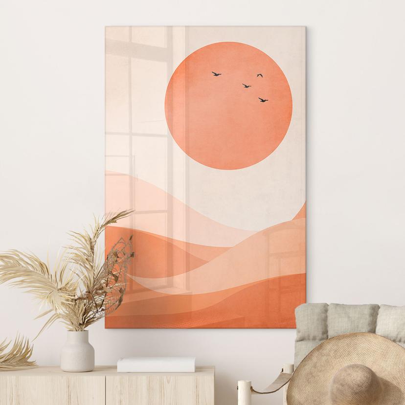 Tableau sur verre acrylique Paysage harmonieux orange - Kubistika