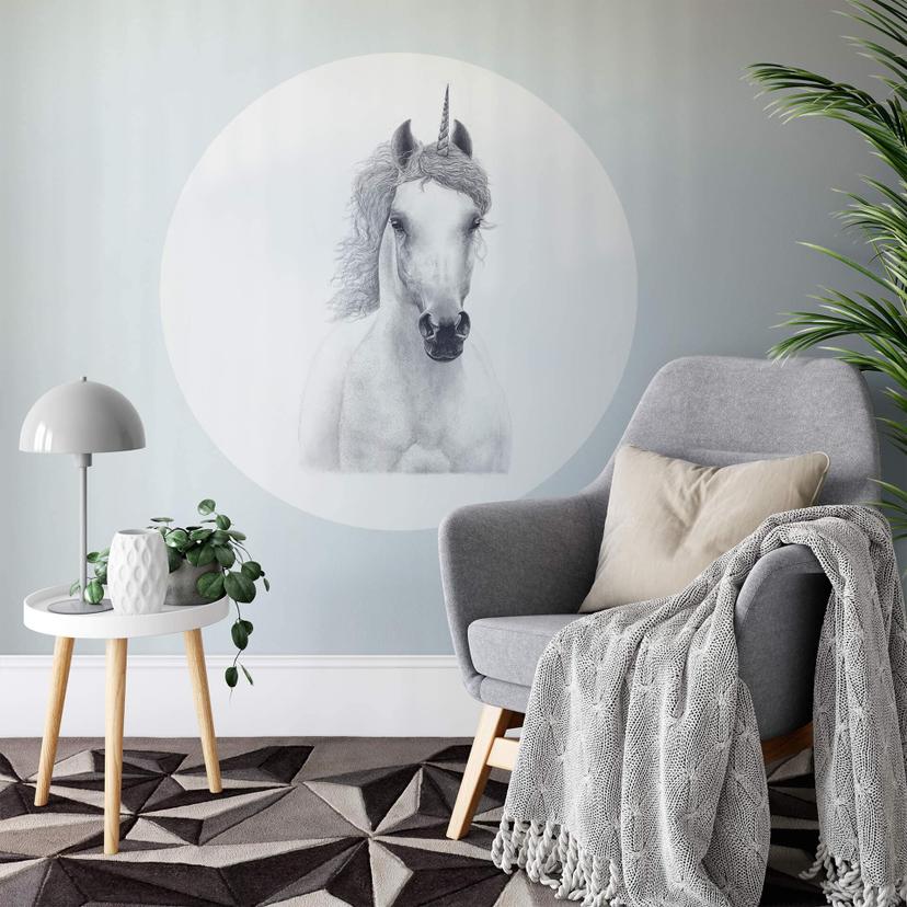 Zelfklevende Muurcirkel Korenkova - White Unicorn