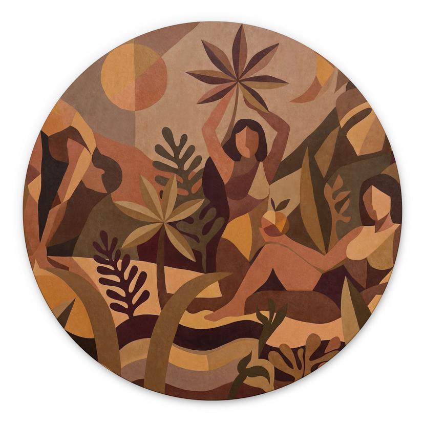 Stampa per pareti Amber Flora - Donne nella foresta pluviale - Sir Edward x Grigory Gladarev - Alu-Dibond Tondo