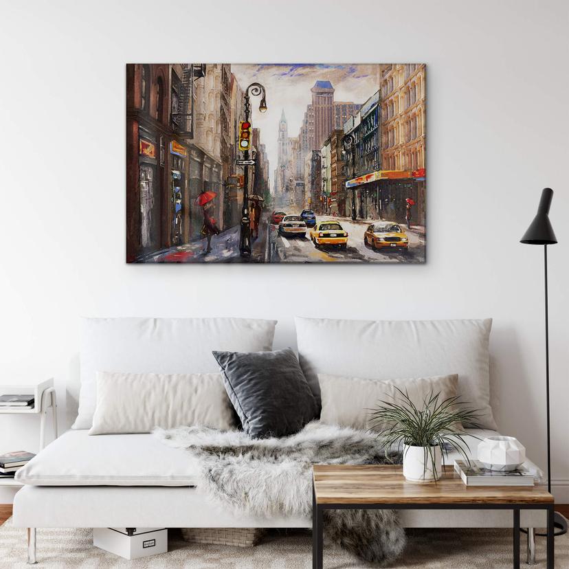 Tableau en verre acrylique Parapluie rouge à New York Aquarelle