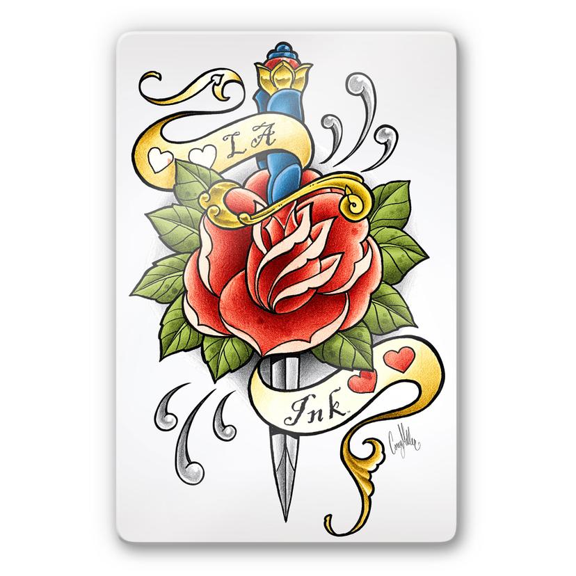 Tableau en verre - LA Ink - Poignard et rose