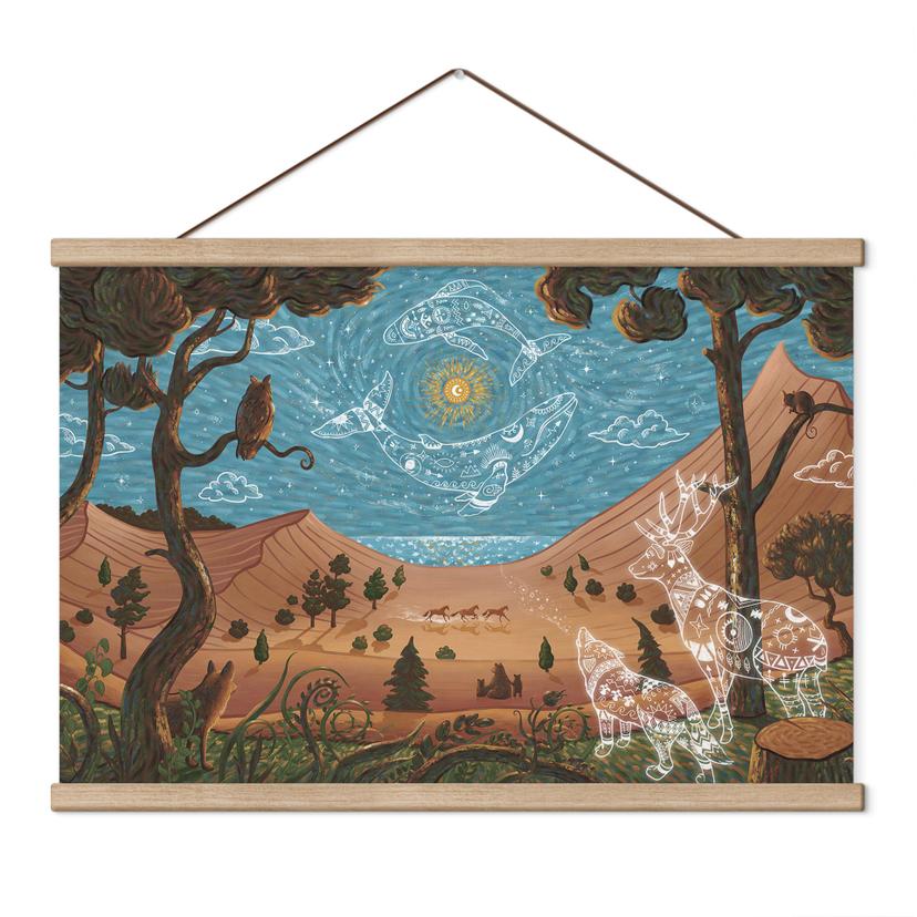 Kinderkamer Textielposter Spiritueel dierenrijk in de nacht - Oliver Robins