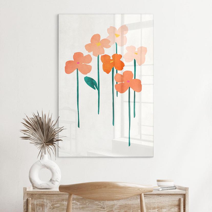 Tableau sur verre acrylique Petites fleurs de couleur pêche - Kubistika