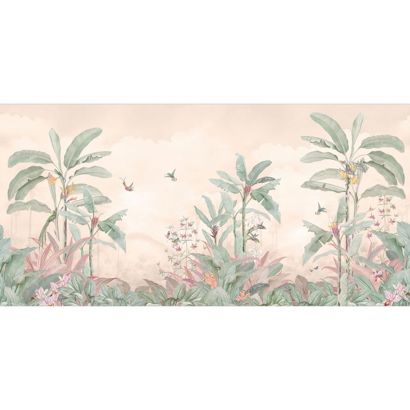 Djungel tapet tropisk idyll med kolibri aprikos - Bloomery Decor