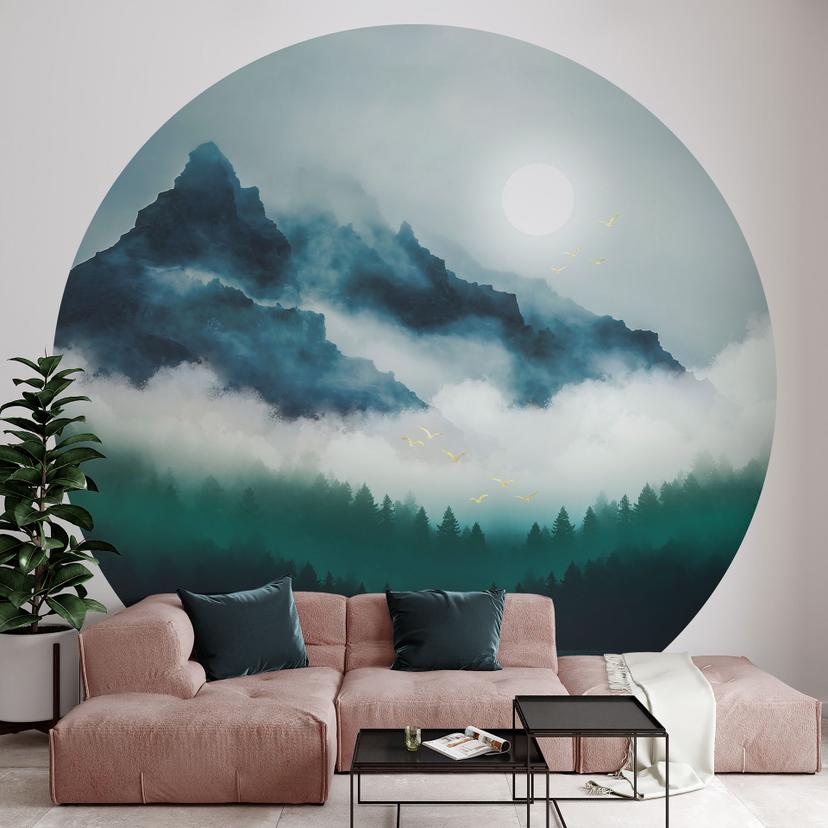 Tåget landskab om natten Fototapet - SpaceFrog Designs - Round - vliesetapet/selvklæbende non-woven