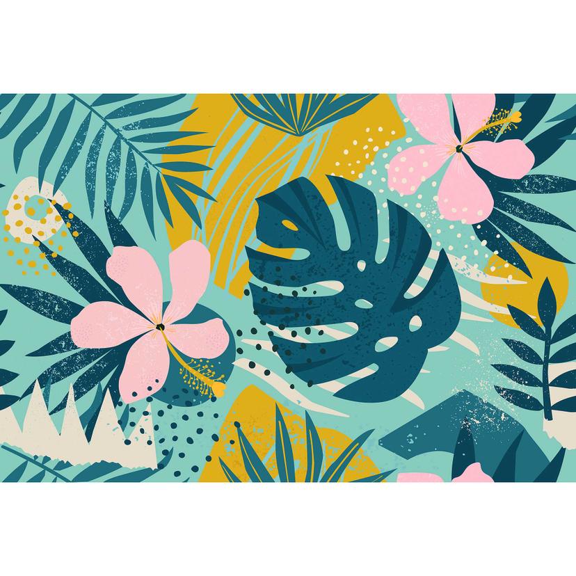Livingwalls papier peint photo ARTist Jungle Plants avec feuilles de palmier crème, jaune, vert, rose, turquoise