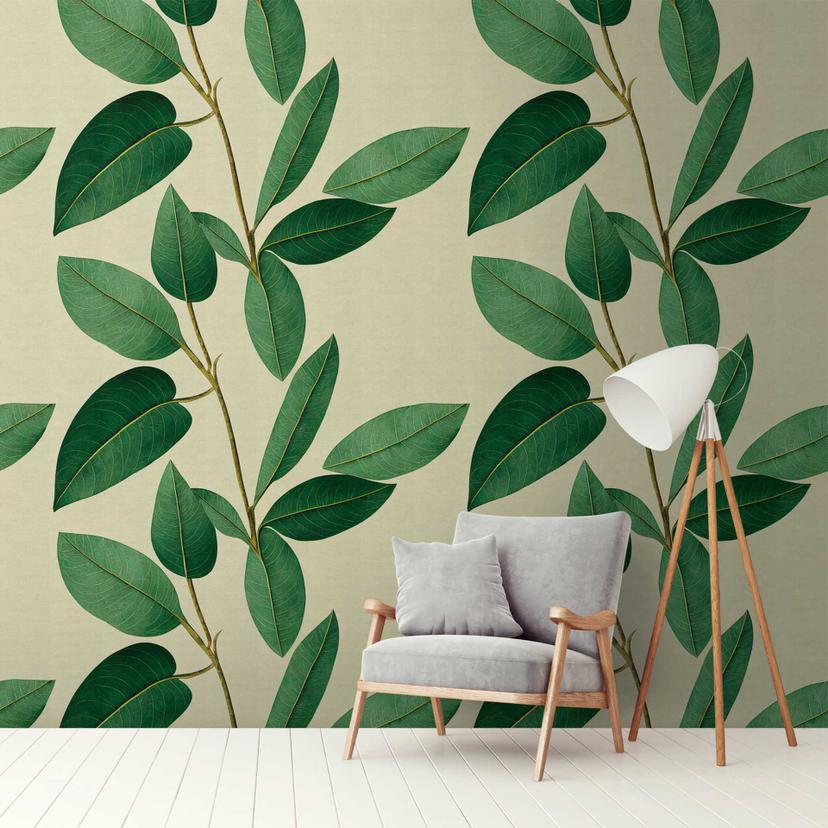 Fototapet med store blade i grønne toner - plantemotiv - moderne non-woven tapet