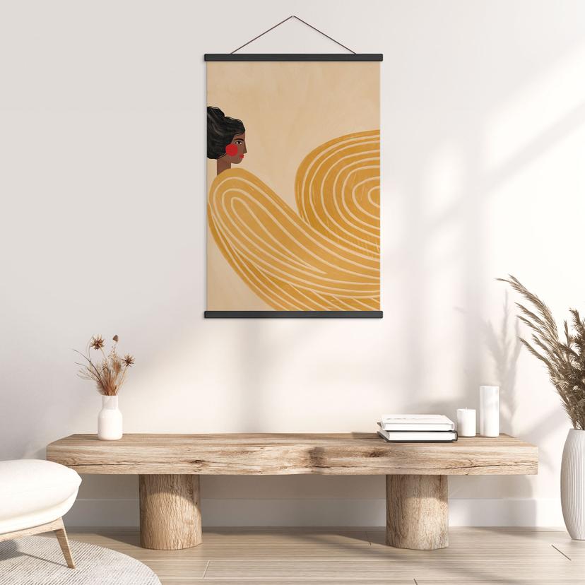 Textielposter vrouw met gele werveling - Müller