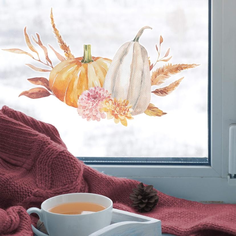 Cuadro de ventana Dos calabazas en otoño