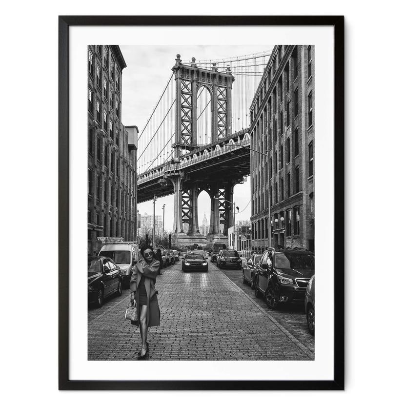 Póster Bolton - Estilo en Manhattan con el emblemático puente de Brooklyn