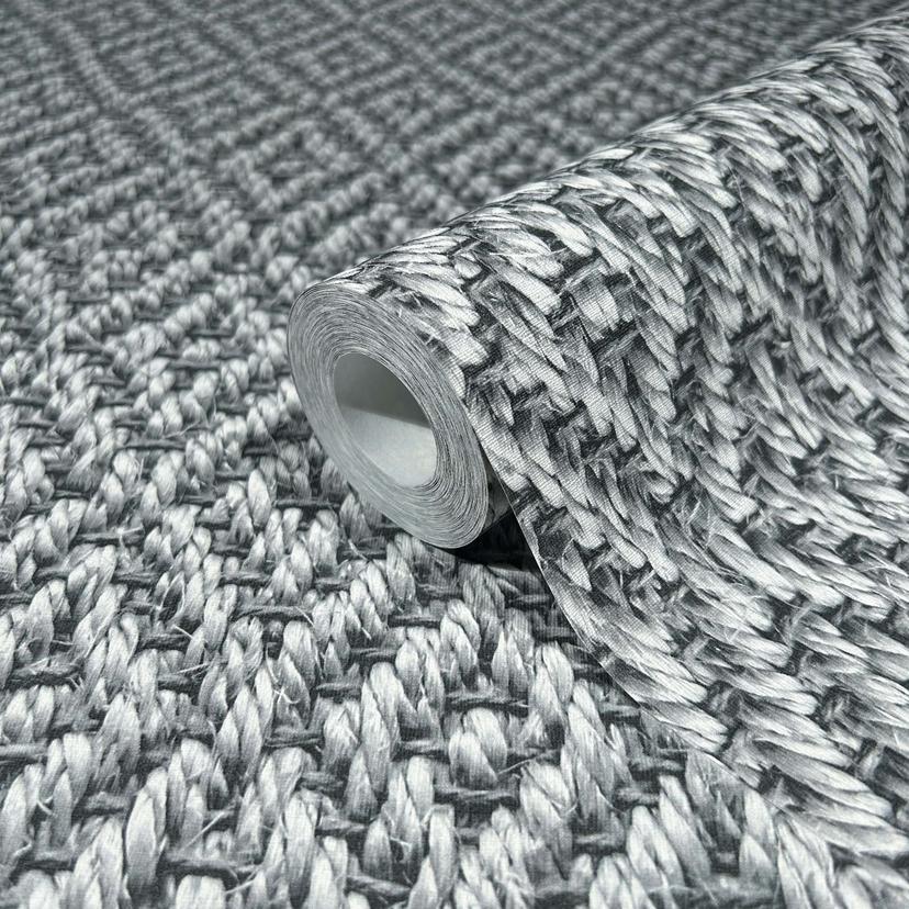 non-woven tapet i 3D diamantmønster flettet grå tekstil look